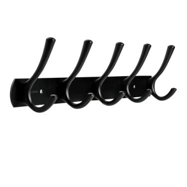 Imagem de LUMAI Suporte Para Pendurar Roupas De Parede Aço Inox Preto Com 5 Ganchos De Parede Para Roupas Casacos Toalhas Bolsas Acessórios Cabide De Parede Para Quarto Entrada Sala