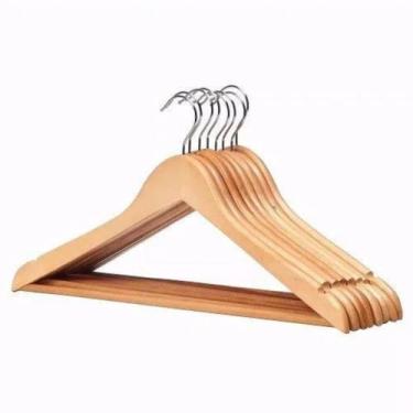 Imagem de Cabide Madeira Reforçado 44cm Gancho Para Roupas 5 Unidades - Rio Tiju