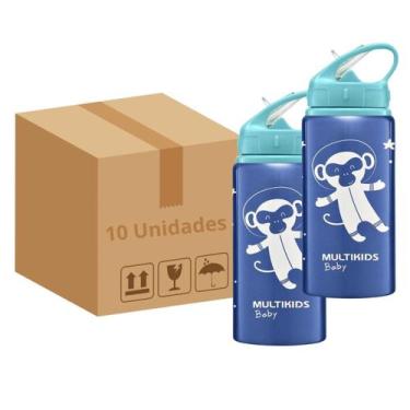 Imagem de Kit 10 Copos Infantis C/Canudo Retrátil 500ml Azul Atacado - Multilase