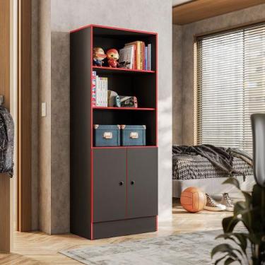 Imagem de Armário Estante Livreiro Gamer 4095 Qmovi Preto Vermelho