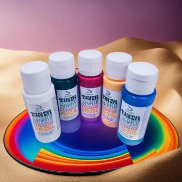 Imagem de kit 5 tintas para vidro, metal e plastico cores tradicionais 60ml - Ta