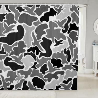 Imagem de Feelyou Duck Hunter Cortina de chuveiro cinza camuflagem caça 183 cm x 213 cm conjunto de cortina de banheiro infantil preto marrom para meninos adolescentes camuflagem exército cortina de banho