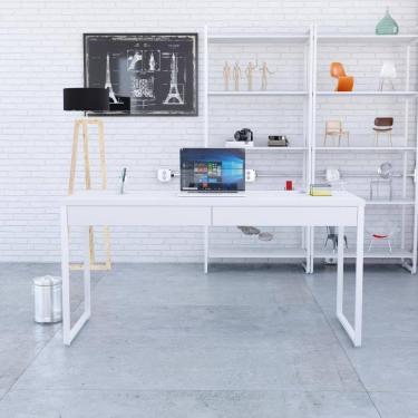 Imagem de Mesa Diretor 150x60x75cm Com 2 Gavetas Kuadra Branco Chess Estrutura Branca