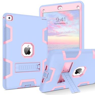 Imagem de Telaso Capa de silicone para iPad Air 2, capa de silicone para iPad Air 2, 3 em 1, três camadas, resistente, resistente a choques, capa para iPad Air 2 (A1566 A1567) lançado em 2014, azul celeste/rosa