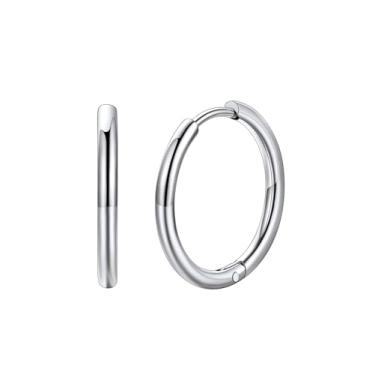 Imagem de FaithHeart Brincos de argola masculinos de aço inoxidável preto/prata/dourado – Hipoalergênicos pequenos brincos de argola para dormir leves, à prova d'água, piercing de cartilagem, joias, presente de