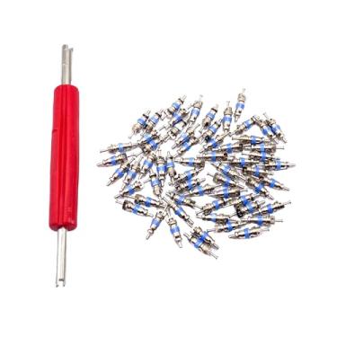 Imagem de 60 peças de núcleos de válvula de alta pressão para R410 R32 R22, válvula de vedação de teflon HVAC Schrader com chave inglesa, perfeita para reparos de HVAC, ar condicionado e sistema de refrigeração