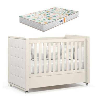 Imagem de Berço Americano Tutto New Off White Com Capitonê New Boucle E Colchão Gazin - Matic