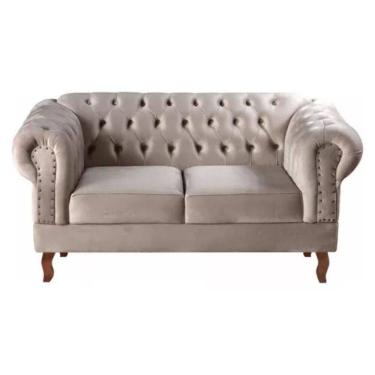 Imagem de Sofá Chesterfield 2 Lugares Dom Pedro Vintage Retrô Capitonê Veludo Capuccino