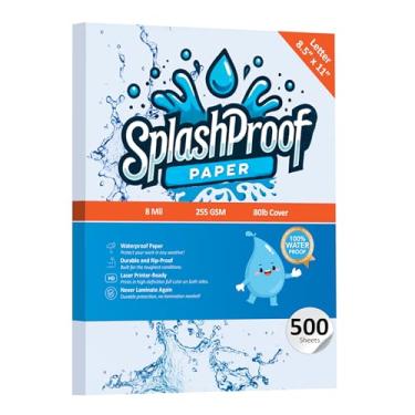 Imagem de SplashProof Papel para impressora - 21,6 cm x 28 cm, papel impermeável de 8 mil, compatível com impressora a laser e máquina de copiar (carta - 21,6 cm x 28 cm, 500 folhas)