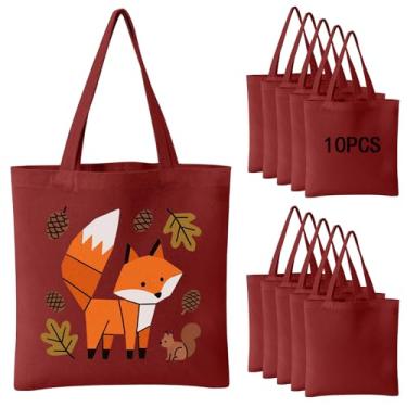 Imagem de OKBA Pacote com 10 sacos de pano de compras reutilizáveis em branco sacolas de lona personalizadas DIY (sacola de lona vinho tinto*10 peças)