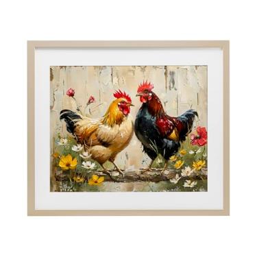 Imagem de Stupell Industries Impressão emoldurada de bétula de galos florais Country Chic por LSR Creative Studio, 43 x 53 cm