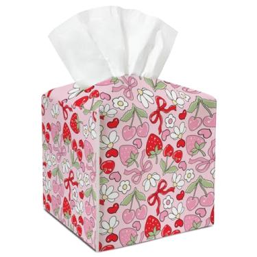 Imagem de Porta-lenços rosa com cinto inferior presente para mulheres meninas filha inauguração de casa bonito suporte de lenços de couro decoração para quarto de crianças carro banheiro impermeável dispensador