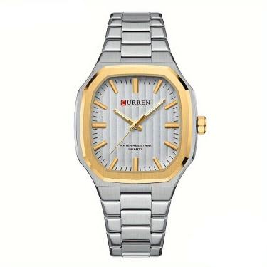 Imagem de Relógio De Pulso Masculino Minimalista Quadrado De Quartzo De Aço Inoxidável Prateado