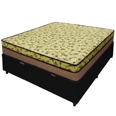 Imagem de Cama Baú Viúva 128 Tecido Sintético Preto Com Colchão De Espuma Tokio D33 Bege