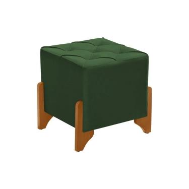 Imagem de Puff Decorativo Monet Quadrado Base Madeira Maciça Veludo Verde