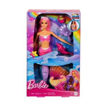 Imagem de Boneca Barbie Sereia Malibu Cabelo Rosa Golfinho Hrp97