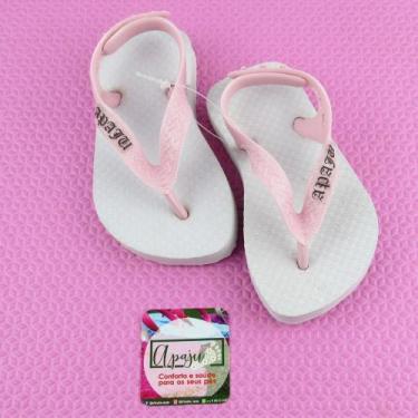Imagem de Chinelos Apaju de borracha tipo Havaianas infantil., Branco tira rosa,