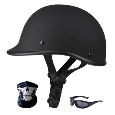 Imagem de Capacetes de motocross meia tampa adulto meia concha rosto aberto motocicleta ciclismo motocross capacete masculino feminino aprovado pelo DOT com óculos de proteção facial (preto, 2GG)