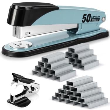 Imagem de Deli Grampeador resistente, grampeador completo para mesa com 2000 grampos e removedor de grampo, capacidade para 50 folhas, sem atolamento, grampeador de escritório antiderrapante com grampos para