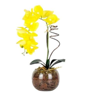 Imagem de Arranjo de Orquídea Artificial Amarela em vaso Aquário - La Caza Store