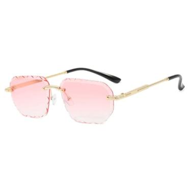 Imagem de Óculos de sol sem aro da moda, feminino, masculino, com corte, retrô, sem armação, proteção UV400 (dourado, degradê, rosa)