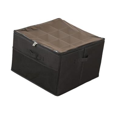 Imagem de IEUDNS Organizador de sapatos com alças, zíper, dobrável, economizador de espaço, versátil, com tampa transparente para apartamentos, sala de estar e casa, Preto