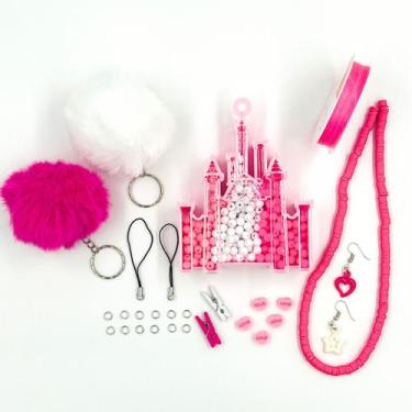 Imagem de Kit Barbie Miçangas Pingente Pompom Pulseira Colar Bijuteria Infantil 