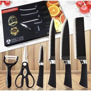 Imagem de Kit Cozinha e Churrasco Aço Inox 6 Peças Conjunto De Facas Antiaderent