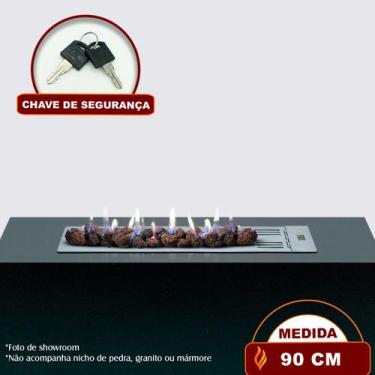 Imagem de Lareira a Gás Bella - 90cm - Aço Carbono Cinza - Fogo & Art, Com chave