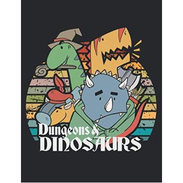 Imagem de Dungeons & Dinosaurs Retro vintage Tabletop Gaming Geek RPG: Cute cartoon Notebook with Lined paper ( 8.5 x 11) inches , 100 Pages. Daily Diary, School Notebook, Journal, Log or Composition Book.