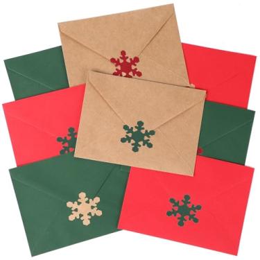 Imagem de Qilery Envelope de Natal com 150 peças de etiquetas autoadesivas de floco de neve de Natal com bolsos para cartões de felicitações, adesivos coloridos para feriados, cartões pequenos, convites