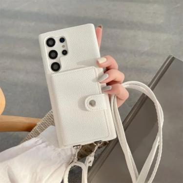 Imagem de MVVKKY Capa transversal de couro para Galaxy S24, porta-cartões, carteira e cordão (para Galaxy S24/branco)