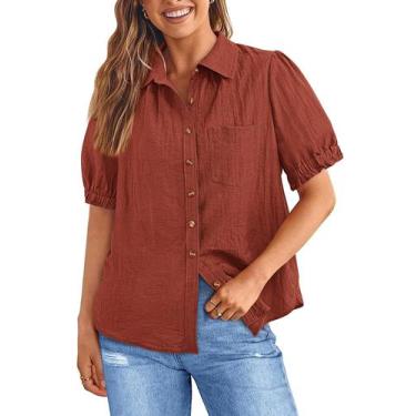 Imagem de Camisa feminina PRETTYGARDEN com botões e decote em V de manga curta