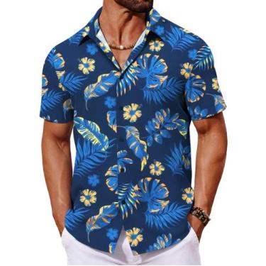 Imagem de Camisa masculina COOFANDY de manga curta com botões sem rugas