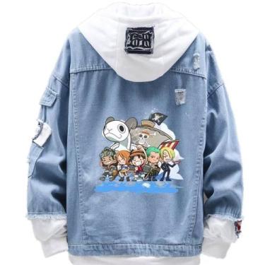Imagem de Jaqueta jeans casual One Piece Protagonist Luffy para homens - WANGTIN