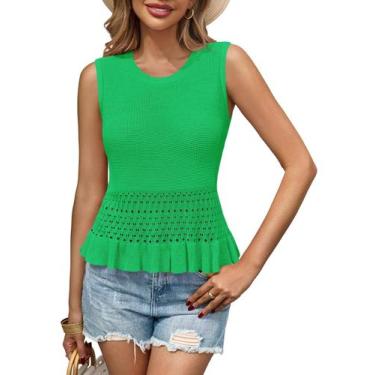 Imagem de Camiseta regata de crochê Saodimallsu feminina verde com babados