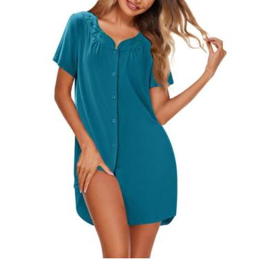 Imagem de Camisola Ekouaer, pijamas femininos de algodão bordados florais