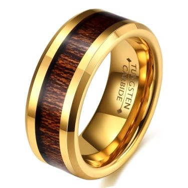 Imagem de LXBQYSTO Aliança de casamento vintage de carboneto de tungstênio de 8 mm, ouro/prata/preto com incrustação de madeira, coleção natural, Carboneto de tungstênio, Sem pedra preciosa