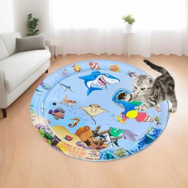 Imagem de ZSFLZS Tapete de brinquedo sensorial de água com espessura dupla de 0,55 mm para gatos, tapete de atividades para gatos, tapete de diversão para gatos, tapete aquático para brincar sozinho (tubarão)