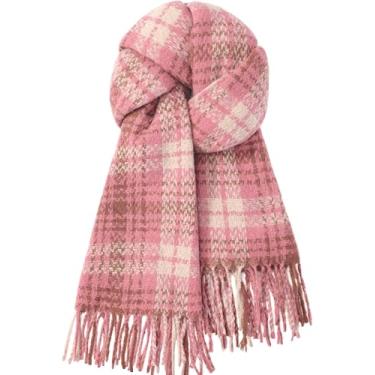 Imagem de Cachecol plano para mulheres - Cachecóis para mulheres quentes de inverno, xale longo xadrez cachecol de inverno para mulheres clima frio, cobertor de borla macia, presente de moda 199,9 cm x 63 cm