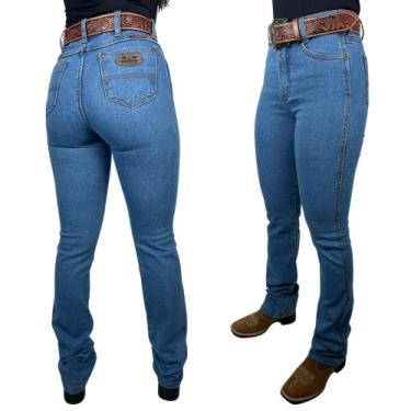 Imagem de Calça Jeans Country Feminina Tradicional Reta Os Boiadeiros Delavê Com
