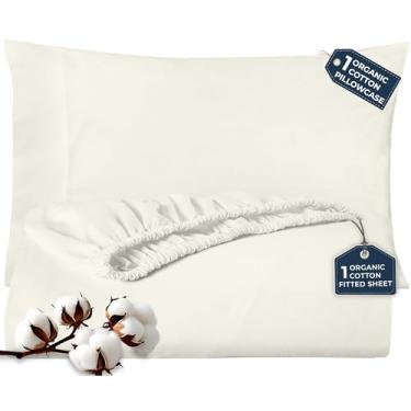 Imagem de ROYALE LINENS Lençol de elástico com fronha – Lençol de elástico solteiro GG com 1 fronha – 300 fios 100% algodão orgânico – adequado para colchão de até 45,7 cm de profundidade – macio e respirável