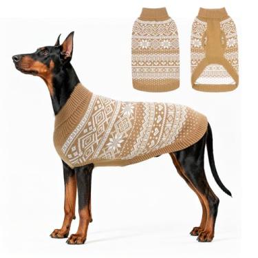 Imagem de HOMIMP Suéter para cães Argyle - Roupas quentes de inverno para filhotes, casaco macio, suéter feio para cães pequenos, médios e grandes, roupas para animais de estimação, meninos e meninas, creme 2GG