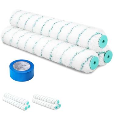 Imagem de PinStone Pacote com 4 capas de rolo de tinta de microfibra de 45,7 cm, rolos longos para soneca de 9,5 cm com fita de pintor profissional, refis de cobertura de rolo de 45,7 cm de largura para pintura