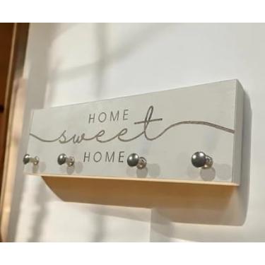 Imagem de Porta-Chaves de Parede em MDF, Home Sweet Home, 4 Pinos, Pequeno, Multiuso