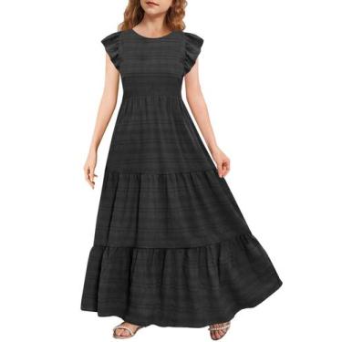 Imagem de Vestido feminino formal MITILLY, preto, linha A, maxi, 12 anos
