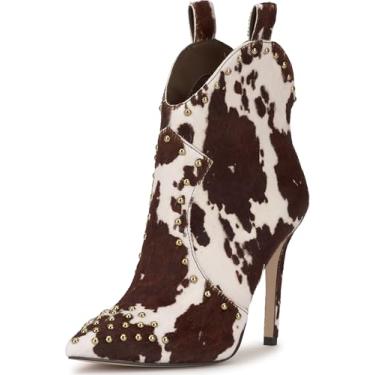 Imagem de Jessica Simpson Pixillez3 Bota feminina de cano curto, Pantufa marrom escuro/branco com estampa de vaca, 40