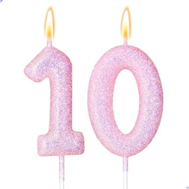 Imagem de 10 velas, decorações de 10 anos para meninas, 10 velas rosa para bolo de aniversário, 10 enfeites de bolo para meninas de 10 anos, decorações de festa de aniversário, lembrancinhas de artigos de festa