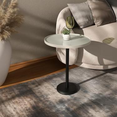 Imagem de Casa Uai Mesa de Apoio Lateral Berlim, Redonda, Vidro Temperado, Base em Madeira Maciça, 45x72cm, Design Minimalista, Ideal para Sala e Escritório (Branca)