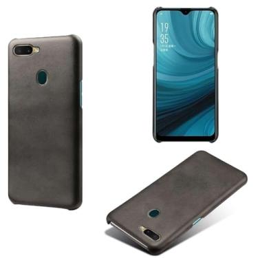 Imagem de Capa para OPPO A5S,Proteção contra quedas,Casca de volta de cor sólida simples,Design de couro de imitação de plástico-Black